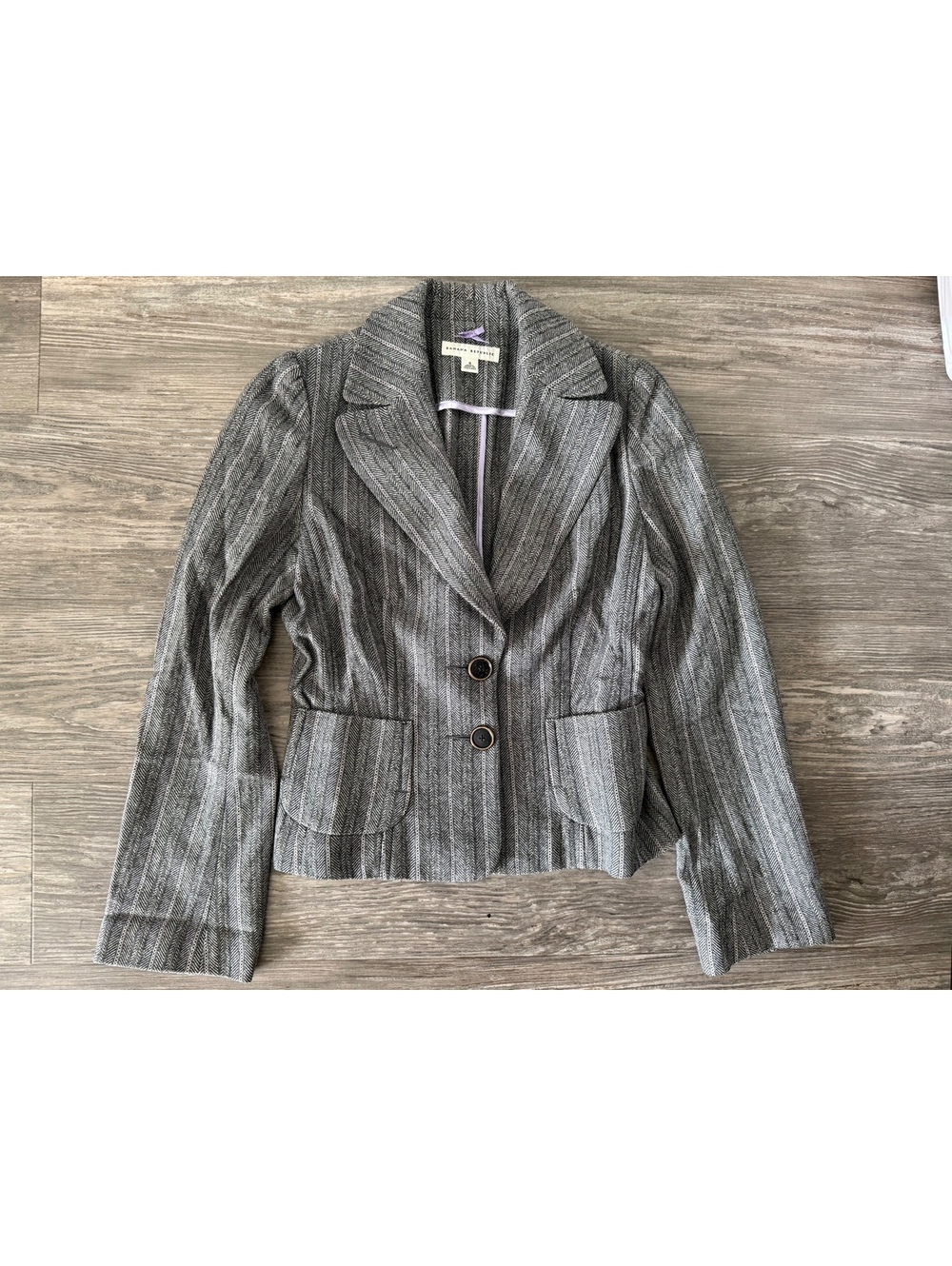 Banana Republic Gray Herringbone Blazer Size 4 Puff Shoulder Tailored Jacket